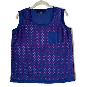 Francesca’s Women’s Laser Cut Out Blue with Pink Tank Top Blouse Size Small